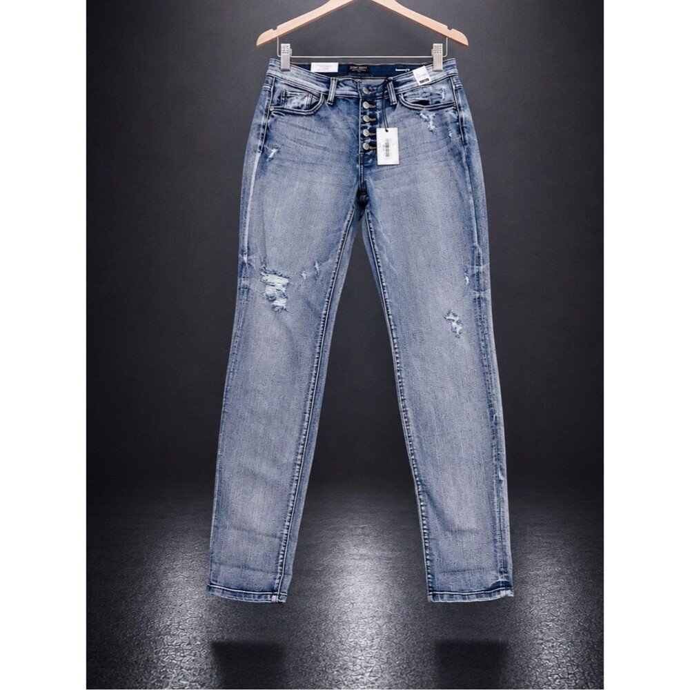 Judy Blue Mid Rise Boyfriend Fit Distressed Jeans Women’s 30x34 NWT - Picture 2 of 14